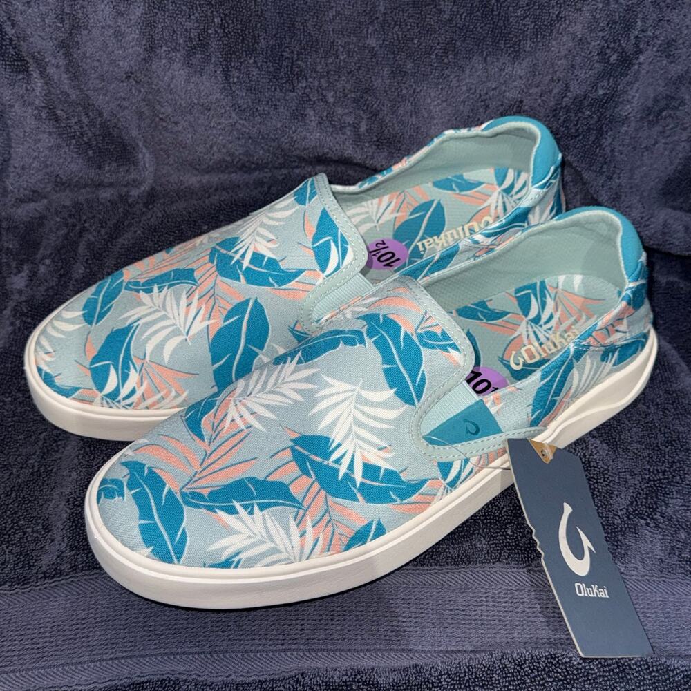 OluKai Lae'Ahi Pa'i Mens Size 10.5 Shoes Swell/Aloha Blue Floral Slip On Sneaker - Picture 1 of 11